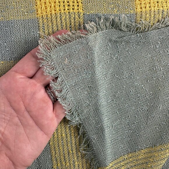 Vintage Handwoven California Plaid Throw Blanket Green & Yellow Woven MCM Knit - Picture 4 of 7